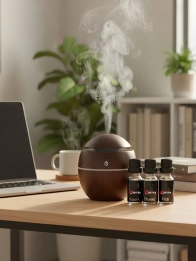 Round Ultrasonic Wooden Humidifier with Essential Oil for Room or Office